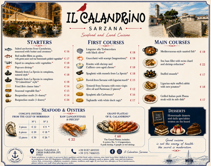 ENGLISH  MENU - RISTORANTE IL CALANDRINO