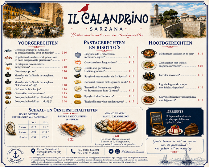 MENU  EN HOLANDAIS - RISTORANTE IL CALANDRINO